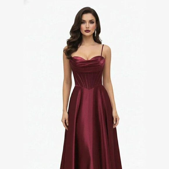 New A-Line Sleeveless Solid Elegant Dress w/ Pleated Sweetheart Neck TL3049L - Picture 1 of 9